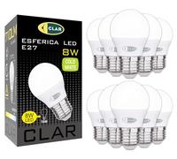 CLAR - Bombilla LED E27 Luz Fría, Bajo Consumo, Pequeña, 40W Equivalente, G45, 8W (Pack 10)