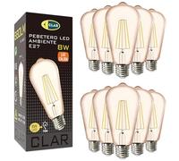 CLAR - Bombilla LED E27 Vintage, Luz Cálida, Decorativa ST58 8W, 2500ºK (Pack 10)