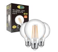CLAR- Bombilla LED Globo E27 Vintage G95 Filamento, 8W Luz Cálida 2700ºK (Pack 3)