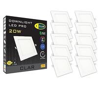CLAR - Downlight LED Techo Empotrable Cuadrado, Focos LED Interior Techo, Luz LED Techo, Focos Empotrables LED, Luz LED Techo, 3 Años de Garantía 20W 4000Kº (Pack 10)
