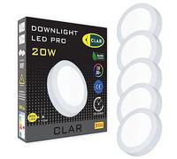 CLAR - Downlight LED Techo Superficie 20W, Plafón Cocina y Baño, Lámpara de Techo, Blanco Frío 6000Kº (Pack 5)