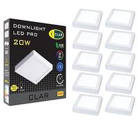 CLAR - Downlight LED Techo Superficie 20W, Plafón LED para Cocina o Baño, Luz Blanca Fría 6000K, Lámpara de Techo (Pack 10)