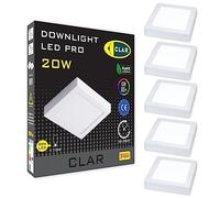 CLAR - Downlight LED Techo Superficie 20W, Plafon LED Techo cocina, Plafon led techo baño, Plafon LED Techo, Lámpara de techo, Blanco Neutro 4000Kº (Pack 5)