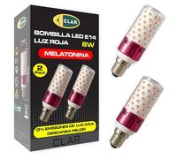 CLAR - Luz Roja Nocturna Melatonina, Luz Roja Bebe, Bombilla Para Dormir, 8W E14 (Pack 2)