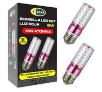 CLAR - Luz Roja Nocturna Melatonina, Luz Roja Bebe, Bombilla Para Dormir, 8W E27 (Pack 2)