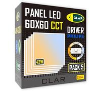 CLAR - Panel LED 60x60 Empotrable 42W, Focos LED Interior, Placas Techo Desmontable, Placa LED 60x60 Empotrable, CCT (Selector de Color Blanco Calido, Neutro y Frio) Driver PHILIPS (Pack 5)