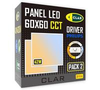 CLAR - Panel LED 60x60 Empotrable 42W, Lamparas de Techo LED, Pantalla LED 60x60 Para Falso Techo, CCT (Selector de Color Blanco Calido, Neutro y Frio) Driver PHILIPS (Pack 2)