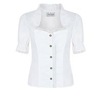 Clara - Blusa tradicional con cuello alto y botones de cuerno de ciervo, color blanco, Blanco, 34