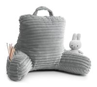 Clara Clark Almohada de Lectura de Felpa a Rayas para niños y Adolescentes, Almohada de Apoyo para la Espalda, Almohada de Espuma viscoelástica triturada con Brazos, pequeña, Gris Claro