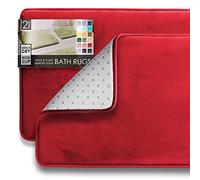 Clara Clark Bathroom, Velvet Memory Foam Mat, Non-Slip Bath Rugs Alfombra de baño ultrasuave, Antideslizante y Absorbente, Espuma viscoelástica Forro Polar de Terciopelo, Rojo, 17 x 24 + 20 x 32