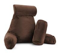 Clara Clark Bed Rest Reading Pillow with Arms and Pockets Almohada de Espuma viscoelástica triturada, marrón, Large