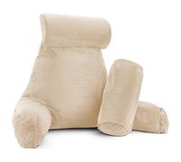 Clara Clark Bed Rest Reading Pillow with Arms and Pockets Almohada de Espuma viscoelástica triturada, Crema, Large