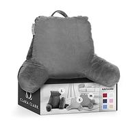Clara Clark Bed Rest Reading Pillow with Arms and Pockets para niños, Adolescentes y Adultos-Almohada de TV de Espuma viscoelástica triturada, Gris, Premium Medium