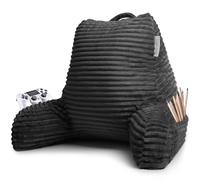 Clara Clark Cut - Almohada de Lectura de Felpa a Rayas para niños y Adolescentes, Almohada de Apoyo para la Espalda, Almohada de Espuma viscoelástica triturada con Brazos, tamaño Mediano, Color Gris