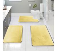 Clara Clark Juego de 3 tapetes de baño de Espuma viscoelástica y Terciopelo para baño, Antideslizantes, con Respaldo de PVC, Lavables, de Secado rápido, Color Amarillo