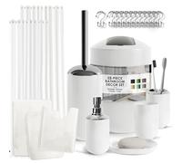 Clara Clark Juego de accesorios de baño blancos, juegos de baño con cortina de ducha y alfombras, juego de cortina de ducha de 23 piezas con forro, dispensador de jabón, jabonera, soporte para cepillo