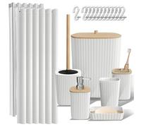 Clara Clark Juego de Accesorios de baño, Juego de Accesorios de baño, Juego de 20 Piezas de Accesorios de baño, Juego de Cortina de Ducha Blanca, Cepillo de Inodoro, Bote de Basura y dispensador de
