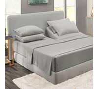 Clara Clark Juego de sábanas con Juego Extra de Fundas de Almohada, colección Premier 1800, Resistente a Las Arrugas, la decoloración y Las Manchas, tamaño King Flex-Top, Color Plateado