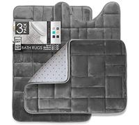 Clara Clark Tapete de Espuma viscoelástica y Terciopelo para baño, Antideslizante, Lavable a máquina y de Secado rápido, tapete de Felpa ultrasuave para baño, diseño de mosaicos, Color Gris