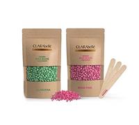 Clarabelle Professionals Granos brasileños de cera dura para la cara, cejas, espalda, pecho, zonas del bikini, piernas, brazos y barbas (50 g, aloe vera + rosa rosa)