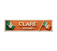 Clare - Letrero de metal vintage con diseño de mapa de la bandera de Irlanda, para decoración de pared interior y exterior, póster de metal retro de 4 x 16 pulgadas