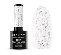 Claresa Top Crazy Quartz No Wipe 5 g - Capa transparente UV/LED con piezas de lámina de oro rosa, no requiere limpieza, brillo duradero, top profesional