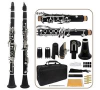 Clarinet Clarinete Bb Clarinete De Baquelita De 17 Teclas Instrumento De Viento De Madera Profesional De Ébano Negro Con Caña De Caja(SetA)