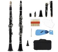 Clarinet Clarinete Bb De 17 Teclas Clarinete Tenor De Viento De Madera De Baquelita Instrumento Con Caja De Lengüeta Accesorios Profesionales(Black)