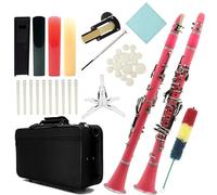 Clarinet Clarinete Bb Rosa Para Principiantes Para Orquesta Adultos Con Estuche Rígido Soporte Guantes Piezas(SET)