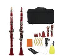 Clarinet Clarinete Multicolor De 17 Teclas Bb Instrumento De Clarinete Plano De Baquelita Con Estuche Almohadillas Para Correa Accesorios De Afinación Fina(Red)
