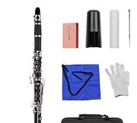 Clarinete ABS 17 Clarinete Binocular Plano KEY BB Con Guantes De Tela De Limpieza 10 Reeds/Case (Color : Black)