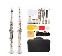 Clarinete BB Blanco Abdominales Clarinet 17-Key Cupronickel Chapado En Níquel Kit Con Clarinete + Caña + Correa + Caso