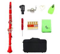 Clarinete de Tubo de baquelita BB 17 Teclas Clarinete con Juego de Botones de niquelado(Rojo; # 1) Instrumento de Viento