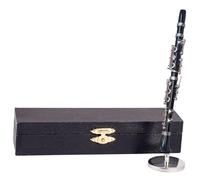 Clarinete en miniatura con soporte y estuche, decoración de escritorio para colecciones de músicos, figuritas, accesorios de casa de muñecas, modelo de clarinete chapado en oro