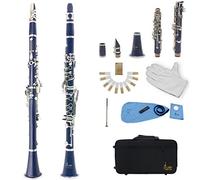 Clarinete en tono Sib para principiantes, Baquelita Botón de niquelado antioxidante Instrumentos musicales de orquesta con 1 caja de caña, estuche, paño de limpieza(azul oscuro)