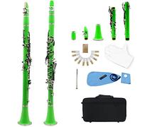 Clarinete niquelado for principiantes, clarinete bemol de 17 teclas, tubo de baquelita for instrumentos de viento de madera con estuche de transporte y juego completo de accesorios (Color : Green)