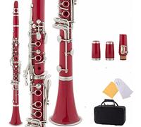 Clarinete Plana Black Ebonite B Con 2 Barriles, Estuche, 10 Cañas, Boquilla (Color : Crimson)