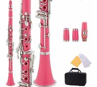 Clarinete Plana Black Ebonite B Con 2 Barriles, Estuche, 10 Cañas, Boquilla (Color : Pink)