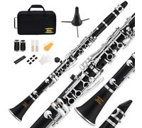 Clarinete plano Eastar B para principiantes, clarinete de ebonita niquelado con 2 barriles, 3 lengüetas, guantes blancos, estuche rígido, Kt de limpieza, ECL-300