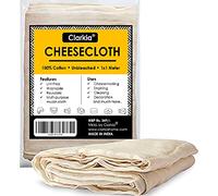 Clarkia Tela de Muselina de algodón o Tela de Queso, colador sin blanquear, paños Naturales Ultra Finos para Colar Reutilizables, Hacer Queso, Tela para Hornear Blanquecino 1 x 1 Metro