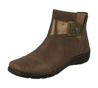 Clarks Botas de cuero Cora Tropic de tacón bajo para mujer con acabado metálico, marrón claro, 39.5 EU