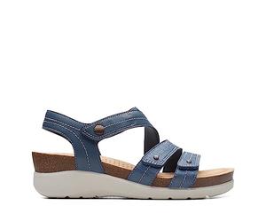 Clarks Calenne Clara, Sandalias con cuña Mujer, Azul Combi, 35.5 EU