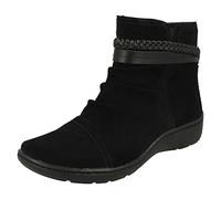 Clarks Cora BraidBoot - Botines con detalles trenzados para mujer, gamuza negra, talla 4E, talla 37 de EE. UU., talla 6.5W, Black, 37 EU