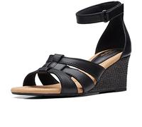 Clarks Kyarra JoyWedge Sandalia para mujer, Piel negra, 40 EU