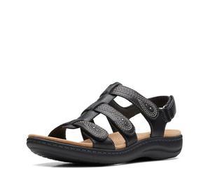 Clarks Laurieann Vine, Sandalias Planas Mujer, Piel Negra, 42 EU Ancho