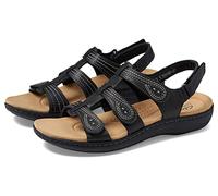 Clarks Laurieann Vine - Sandalias planas para mujer, piel negra, 7 UK, Piel negra, 41 EU