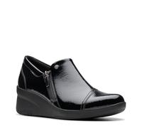 Clarks Mocasines Suttyn con cremallera para mujer, negro arrugado patente sintético, 36.5 EU