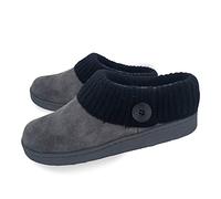 Clarks Pantuflas cómodas de piel de ante para mujer, con cuello de punto, ribete de piel sintética de felpa, pantuflas de casa para interiores y exteriores para mujer, Gris/Negro, 37.5 EU