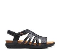 Clarks Sandalia plana April Belle para mujer, Cuero negro, 39 EU