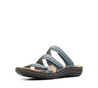 Clarks Sandalia plana Laurieann Cove para mujer, piel azul gris, talla 6 UK, Cuero azul gris, 39.5 EU